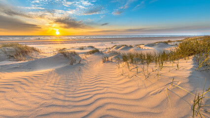 Foto auf Acrylglas Nordsee Beach and dunes colorful sunset  © creativenature.nl