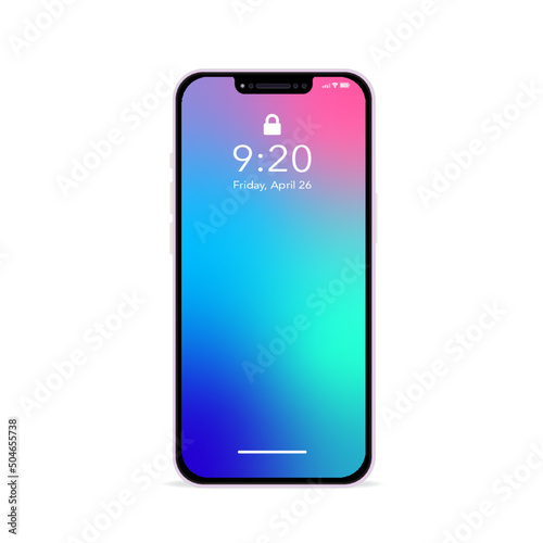 Mobile phone screen mockup template. Colourful gradient mobile phone. Cellular phone device vector illustration. 