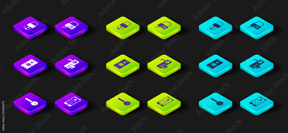Set Key, Mobile and graphic password, Eye scan, Digital door lock, Lock repair and broke inside of padlock icon. Vector Set Key, Mobile and graphic password, Eye scan, Digital door lock, Lock repair and broke inside of padlock icon. Vector