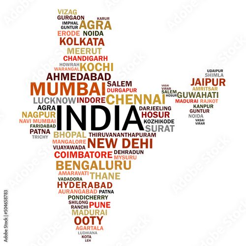 India map made with Indian cities names word cloud  tag cloud vector illustration