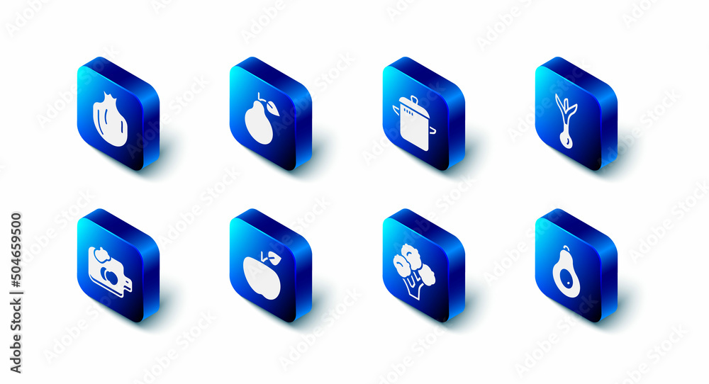 Set Pear, Cooking pot, Onion, Avocado, Broccoli, Apple, Cutting board with vegetables and Pomegranate icon. Vector Set Pear, Cooking pot, Onion, Avocado, Broccoli, Apple, Cutting board with vegetables and Pomegranate icon. Vector