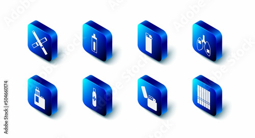 Set Electronic cigarette, Lighter, Disease lungs, Cigarette, Vape mod device and icon. Vector