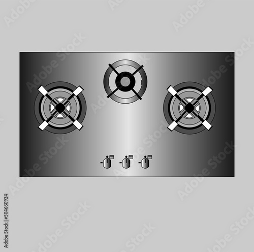 Vector illustration of a modern three burner gas stove symbol