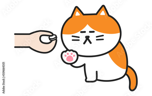 The cat dislikes taking medicine. Vector illustration isolated on white background.