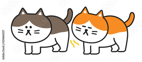 Cartoon cat sniffs out another cat by smelling a flehmen response, vector illustration isolated on a white background.