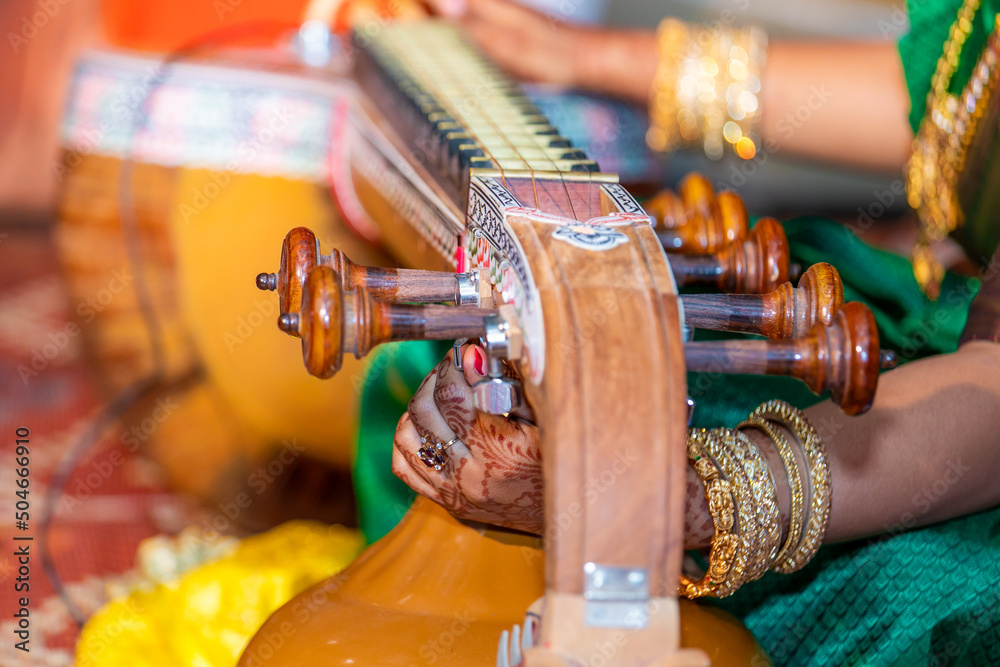 Indian traditional string musical instrument citar close up StockFoto