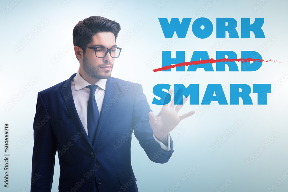 Businessman in working smart not hard concept Businessman in working smart not hard concept