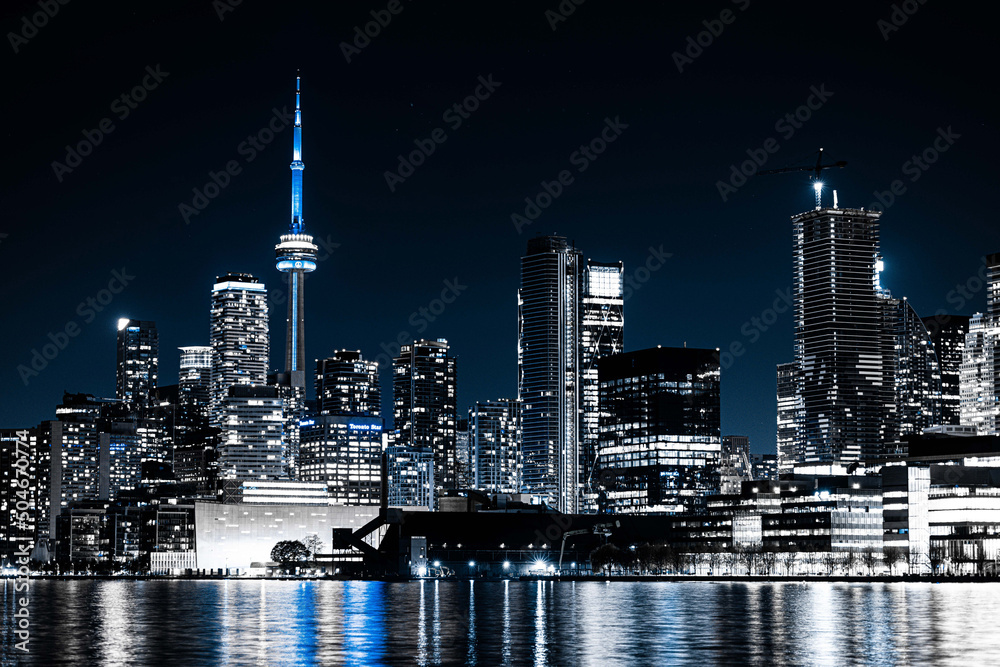 Night View Toronto Skyline Blue Color
