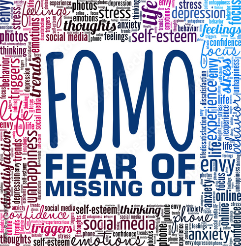 Fear Of Missing Out word cloud conceptual design isolated on white background.