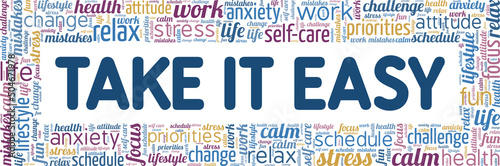Tableau sur toile Take it Easy word cloud conceptual design isolated on white background