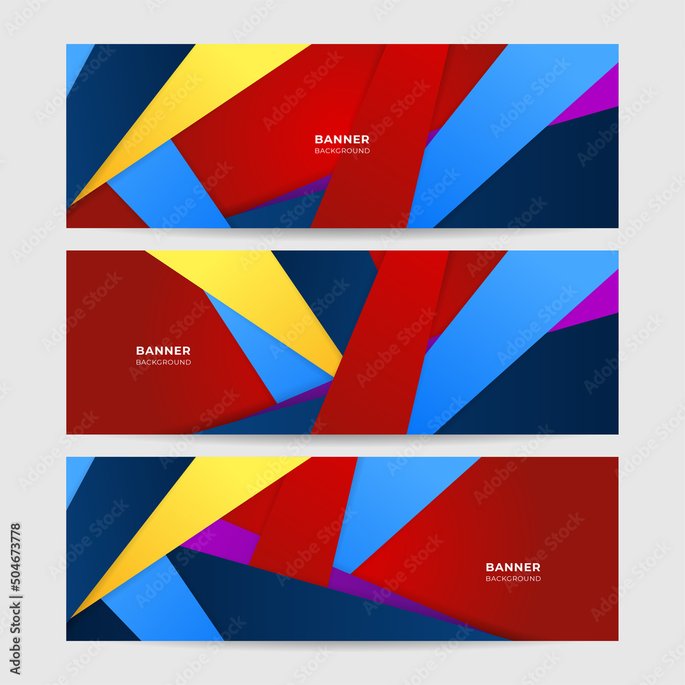 Colorful web banner with push button. Collection of horizontal promotion banners with pastel gradient colors and abstract geometric backdrop.Header design. Vibrant coupon template. Vector background Colorful web banner with push button. Collection of horizontal promotion banners with pastel gradient colors and abstract geometric backdrop.Header design. Vibrant coupon template. Vector background