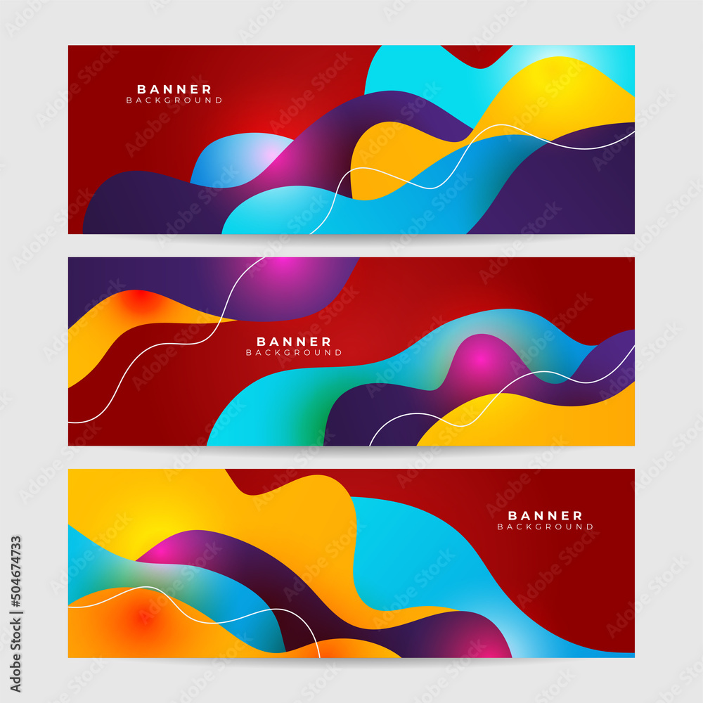 Set of abstract red banner background with blue orange red geometric shapes