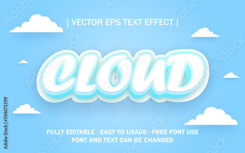 Slika na platnu cloud blue gradient editable text effect 3d style vector illustration