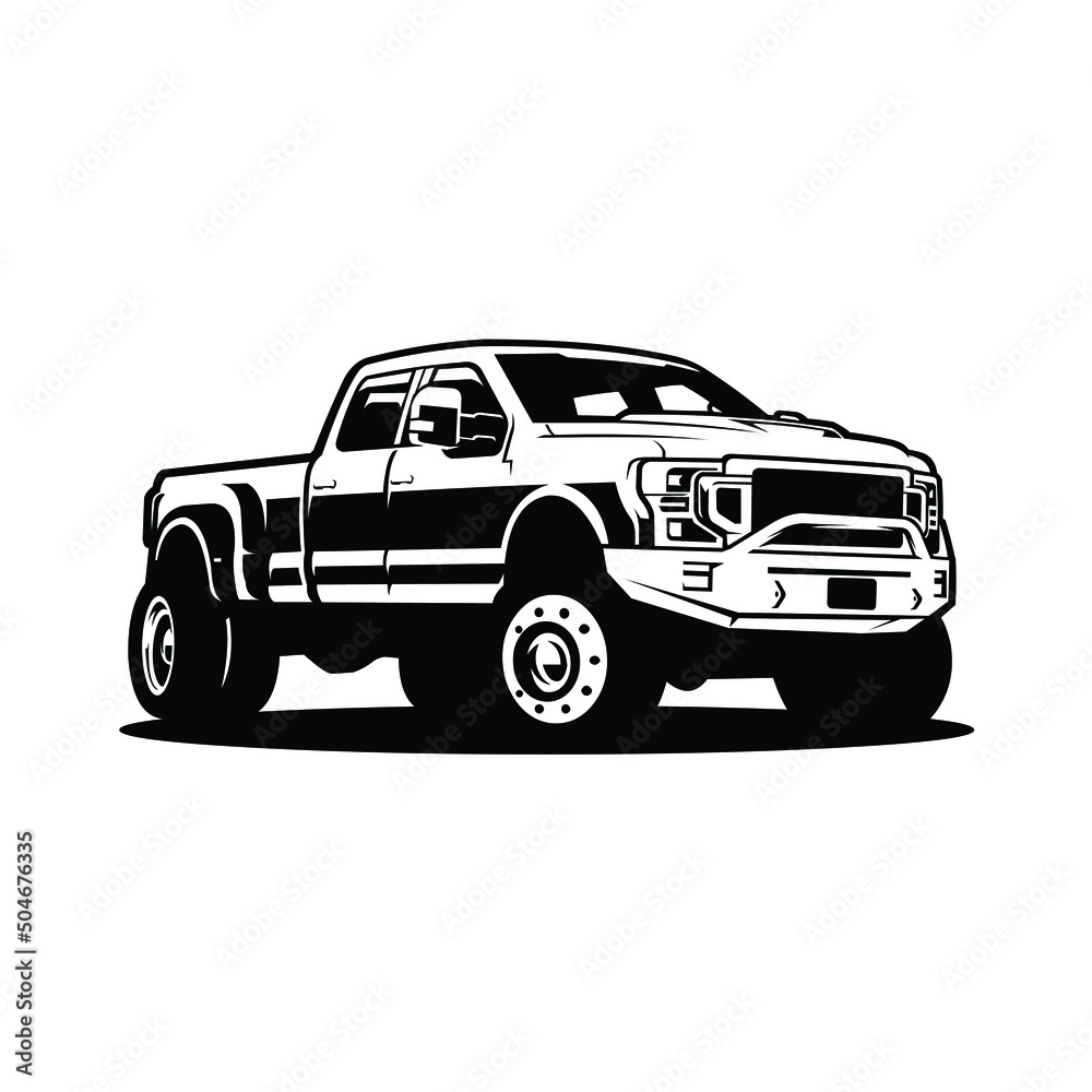 Diesel dually truck silhouette side view vector isolated in white background