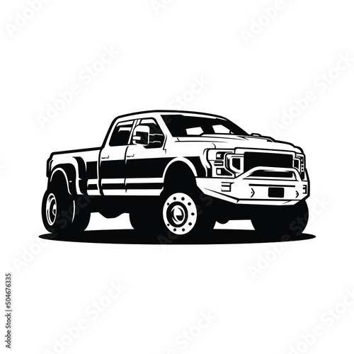 Diesel dually truck silhouette side view vector isolated in white background photo