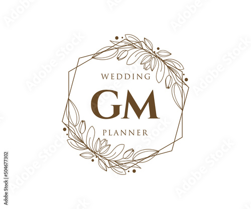 GM Initials letter Wedding monogram logos collection, hand drawn modern minimalistic and floral templates for Invitation cards, Save the Date, elegant identity for restaurant, boutique, cafe in vector