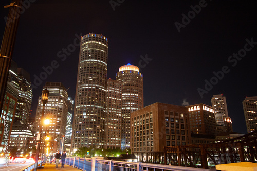 Skyscrapers at night in Downtown Boston 