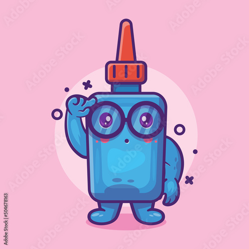genius glue bottle character mascot with think expression isolated cartoon in flat style design 