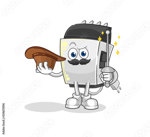 hair clipper fencer character. cartoon mascot vector
