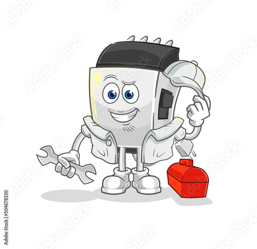hair clipper mechanic cartoon. cartoon mascot vector
