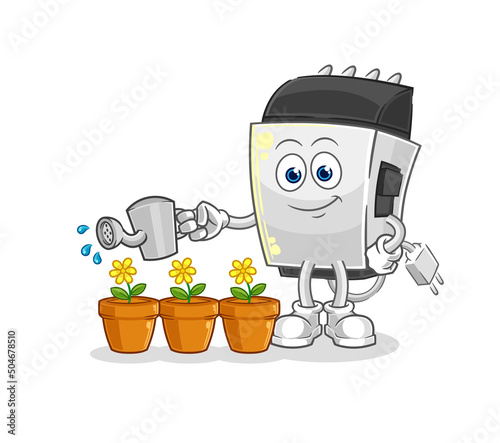 hair clipper watering the flowers mascot. cartoon vector