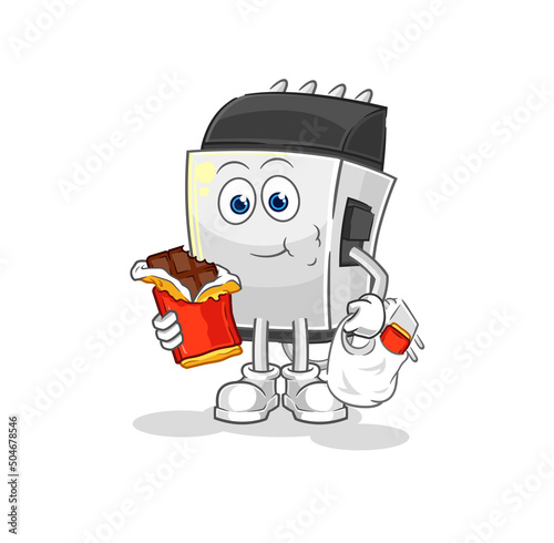 hair clipper eat chocolate mascot. cartoon vector