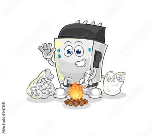 hair clipper roasting marshmallows. cartoon mascot vector