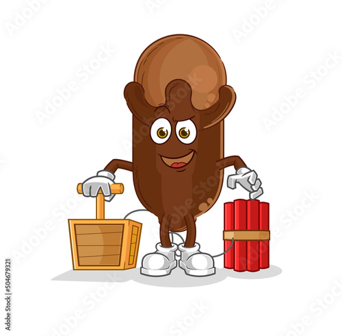 clove holding dynamite detonator. cartoon mascot vector