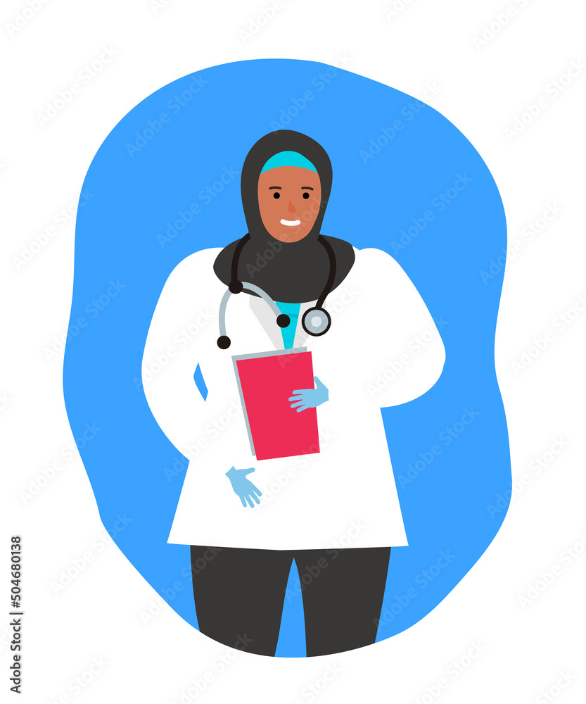 arab muslim woman doctor vector illustration