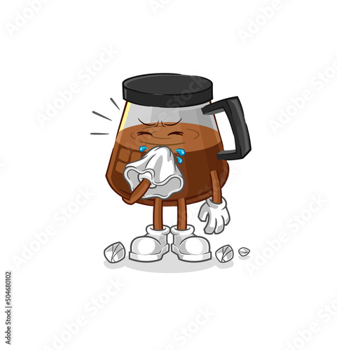 coffee machine blowing nose character. cartoon mascot vector