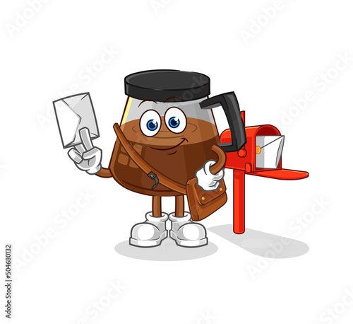 coffee machine postman vector. cartoon character