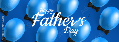 happy fathers day blue banner greeting card design with balloons and bow tie vector illustration