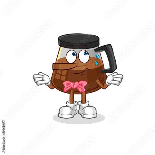 coffee machine lie like Pinocchio character. cartoon mascot vector