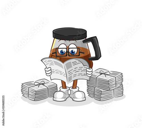 coffee machine read newspaper cartoon. character vector
