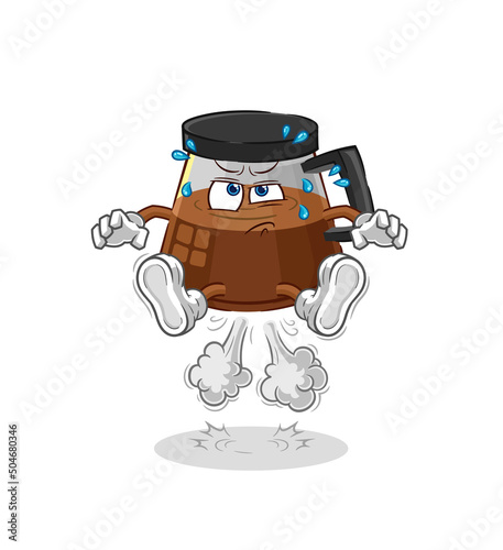 coffee machine fart jumping illustration. character vector