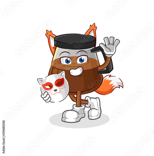 coffee machine japanese fox character. cartoon mascot