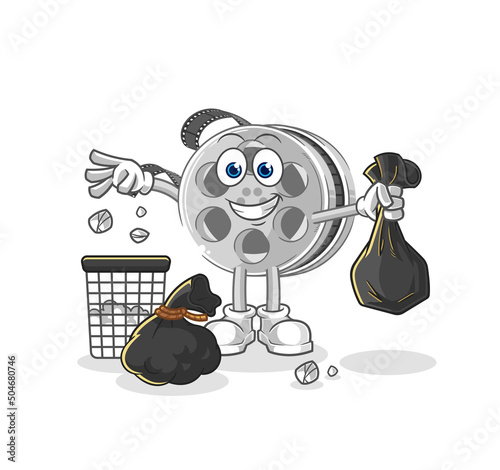 film reel Throw garbage mascot. cartoon vector