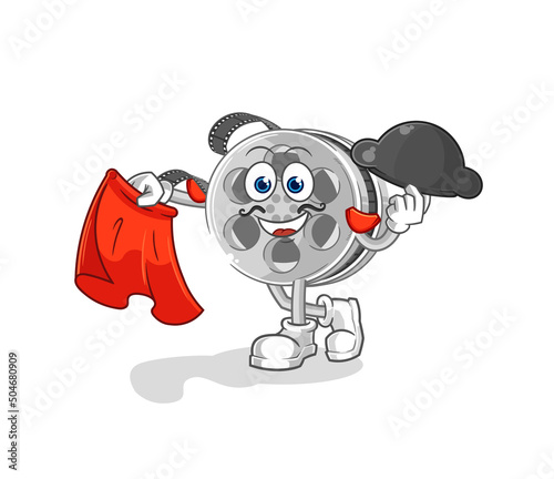 film reel matador with red cloth illustration. character vector