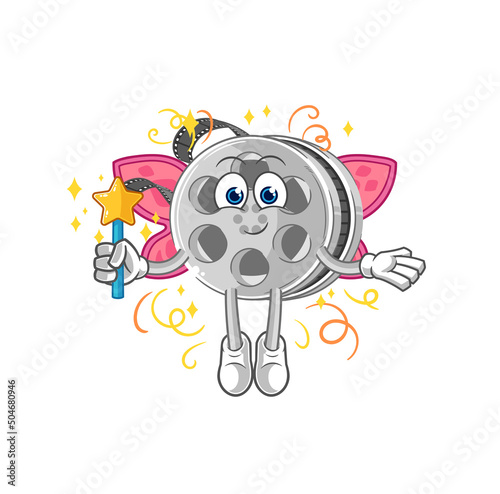 film reel fairy with wings and stick. cartoon mascot vector