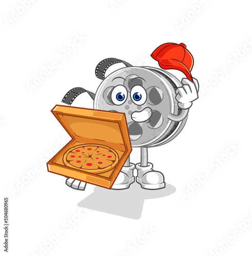 film reel pizza delivery boy vector. cartoon character