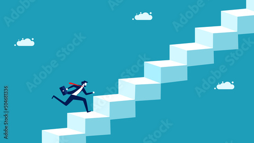 Businessman running up the ladder of success. commitment concept. business concept