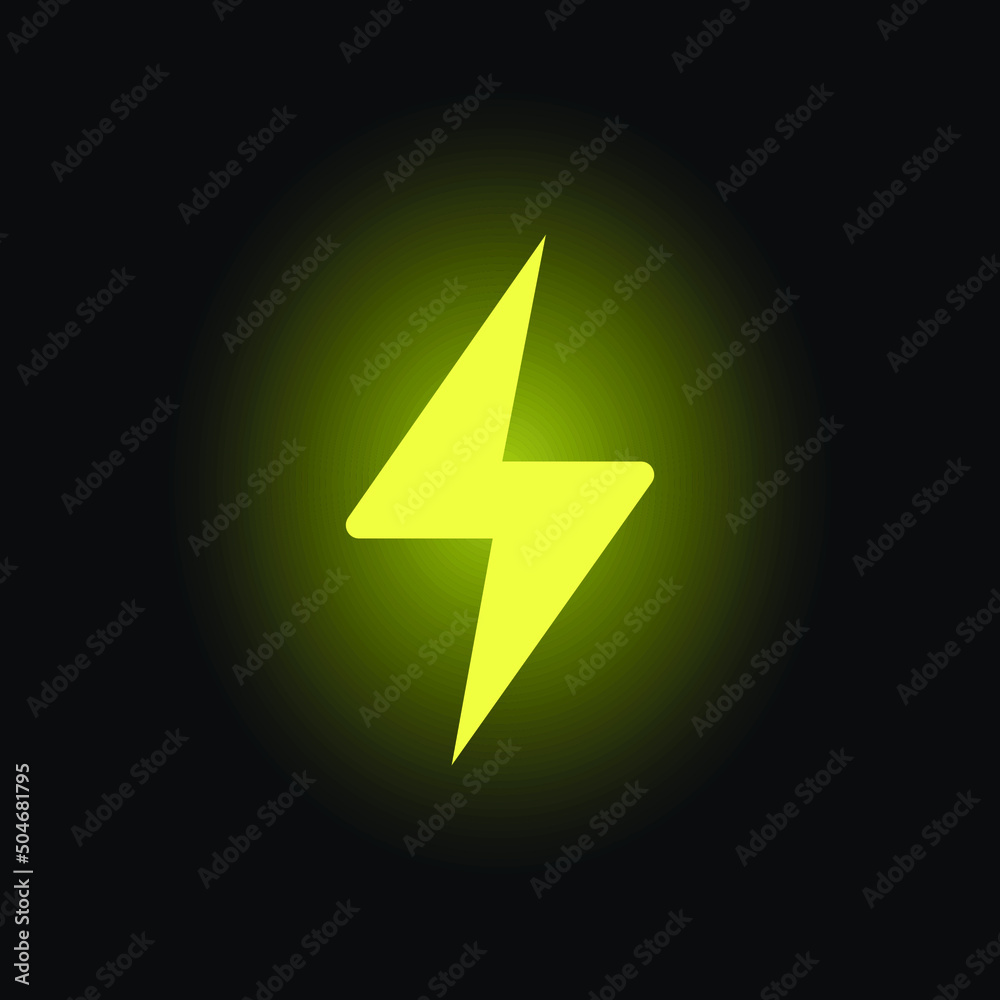 Lightning bolt thunder icon. Power energy battery concept. Glowing yellow on black background. Vector illustration isolated. EPS 10. Lightning bolt thunder icon. Power energy battery concept. Glowing yellow on black background. Vector illustration isolated. EPS 10.