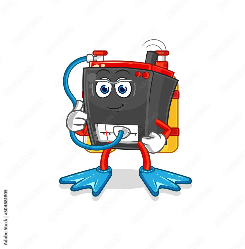 radio diver cartoon. cartoon mascot vector radio diver cartoon. cartoon mascot vector