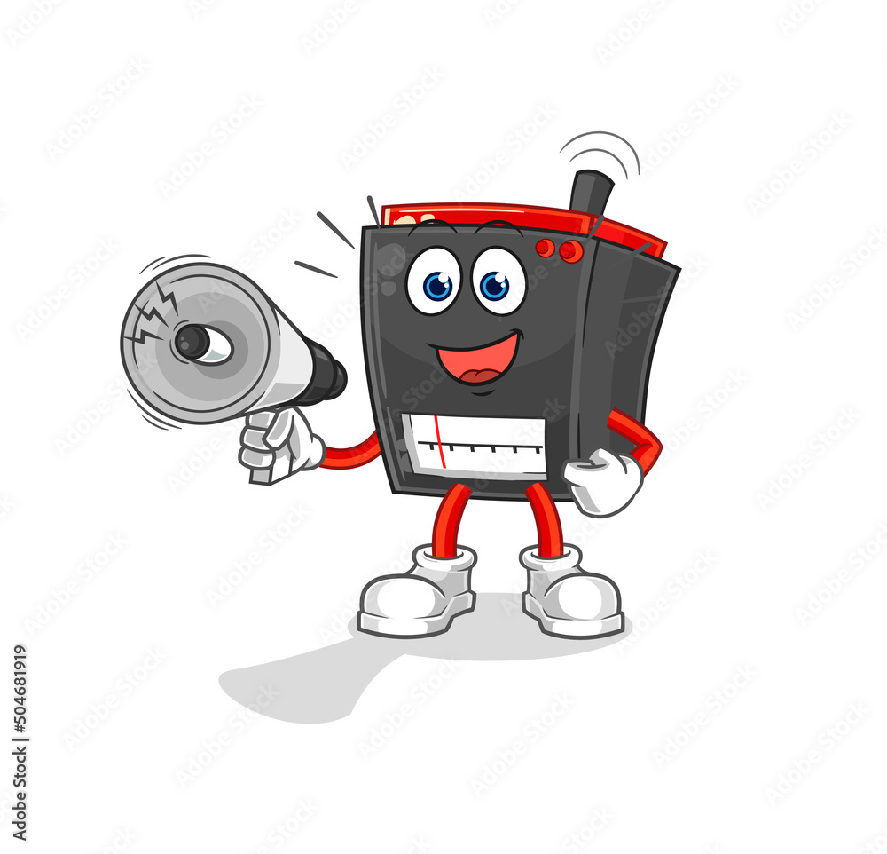 radio holding hand loudspeakers vector. cartoon character radio holding hand loudspeakers vector. cartoon character
