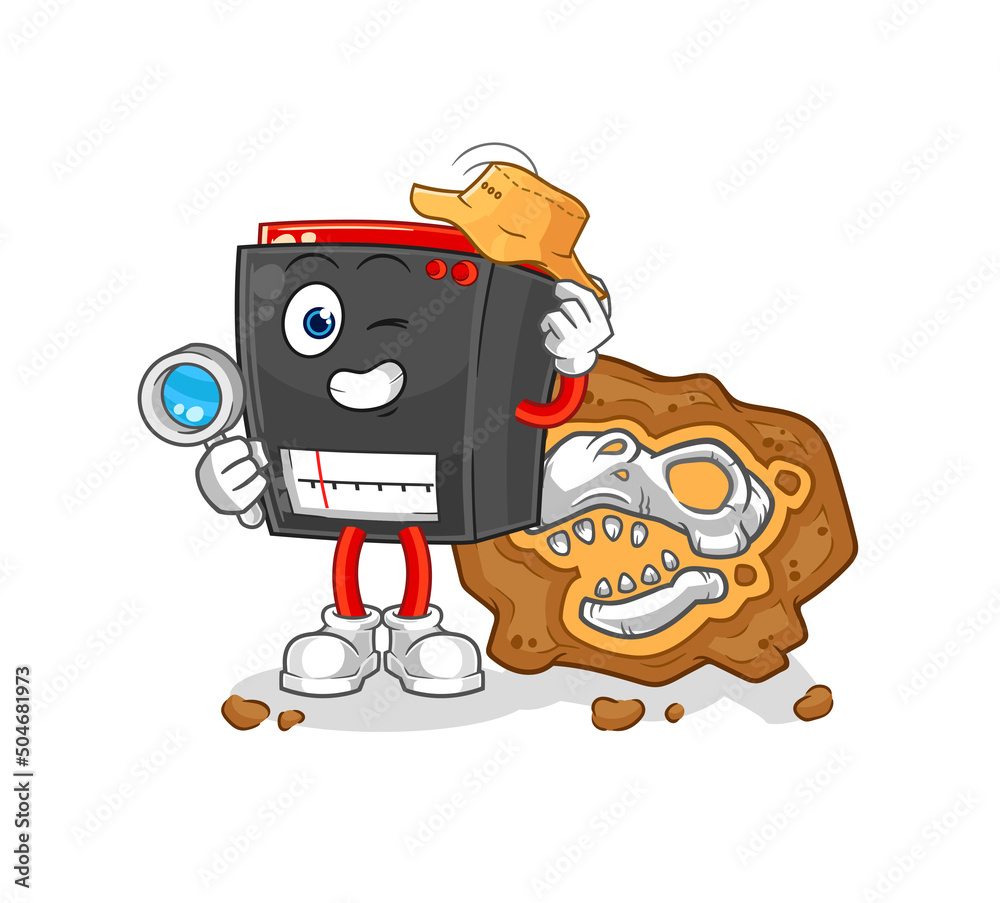 Fototapeta premium radio archaeologists with fossils mascot. cartoon vector