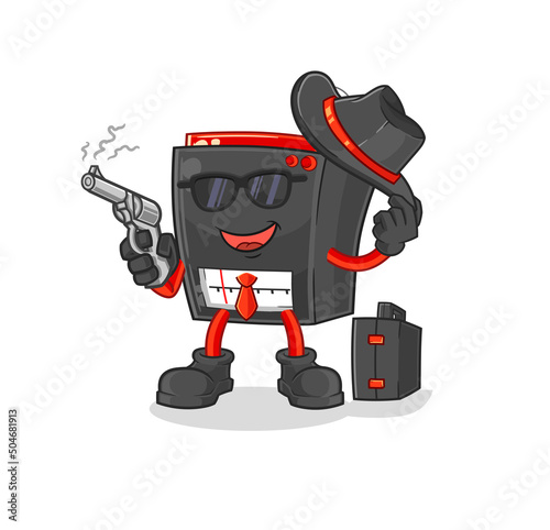 radio mafia with gun character. cartoon mascot vector