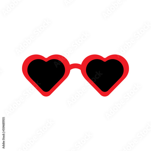 Red heart shape retro valentine's sunglasses isolated icon on white background. Vector illustration.