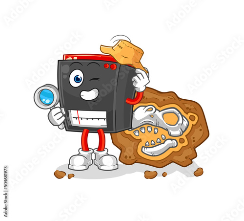 radio archaeologists with fossils mascot. cartoon vector