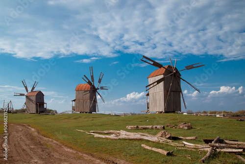 Ukrainian traditional wooden wind mills. traditional Ukrainian history photo