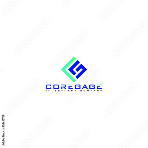 abstract initial letter C and G in blue color isolated in rectangle shape applied for a venture investment company logo also suitable for the brands or companies that have initial name CG or GC